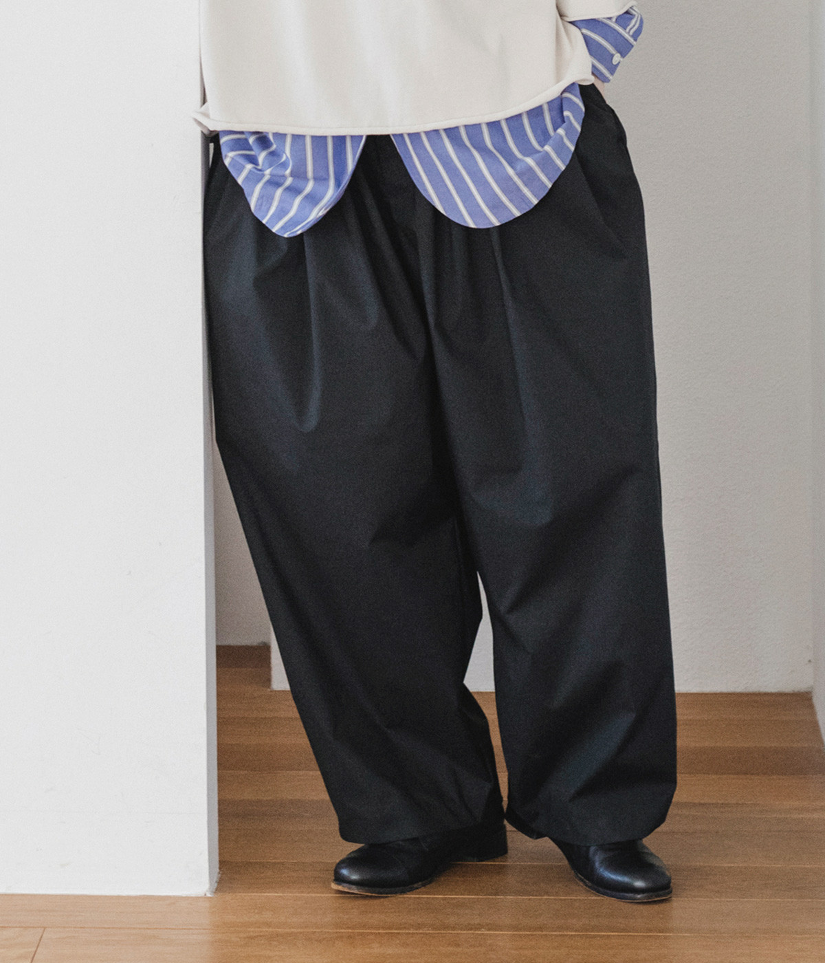 コンフォートライトストレッチ ワイドパンツ(ブラック-ONESIZE)