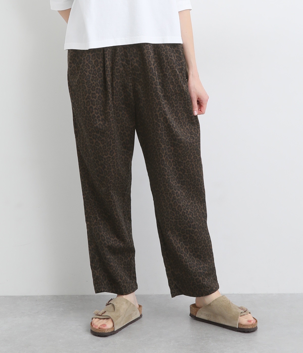 ナチュラルストレッチパンツ レオパード(ブラウン-ONESIZE)