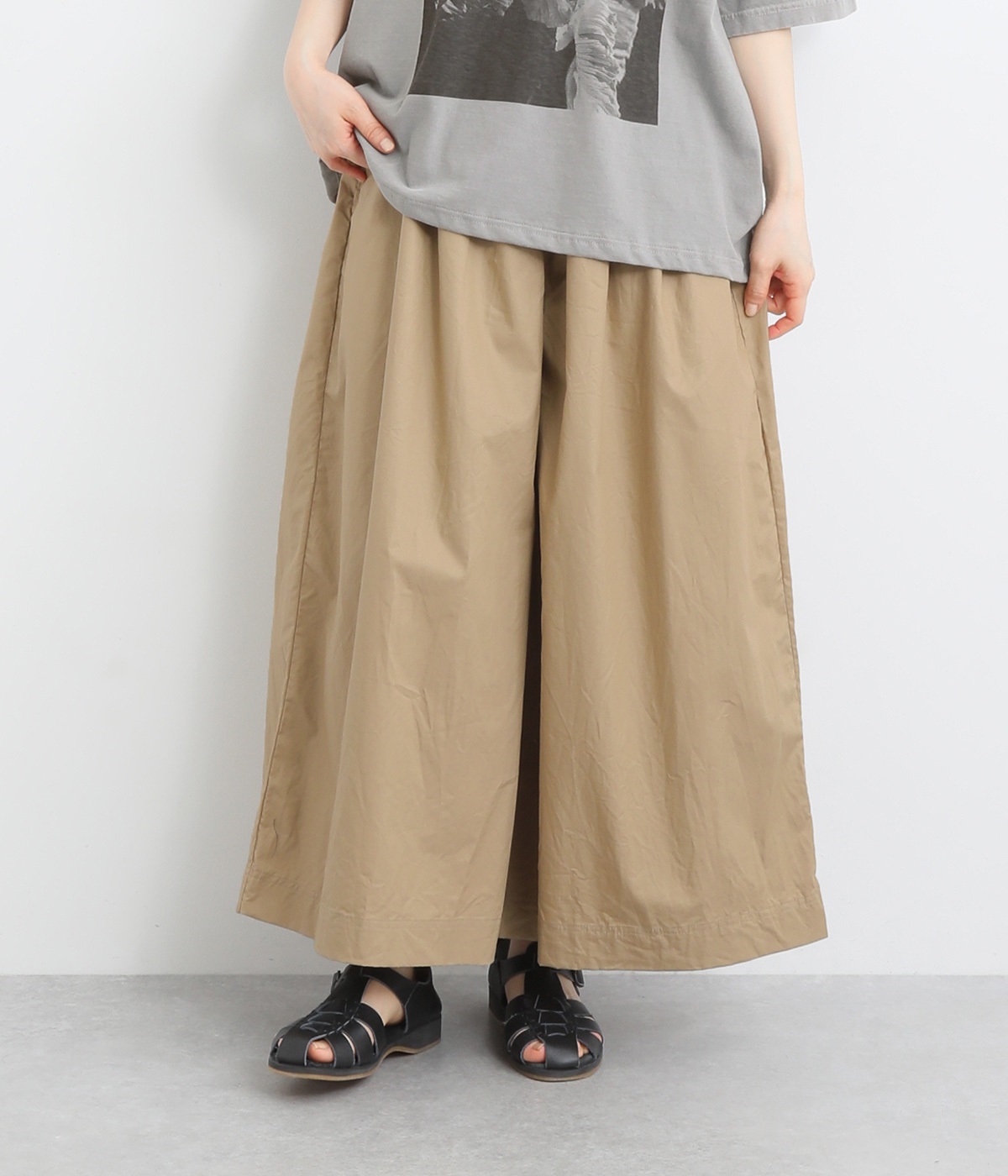 コットンツイル ワイドパンツ(ベージュ-ONESIZE)