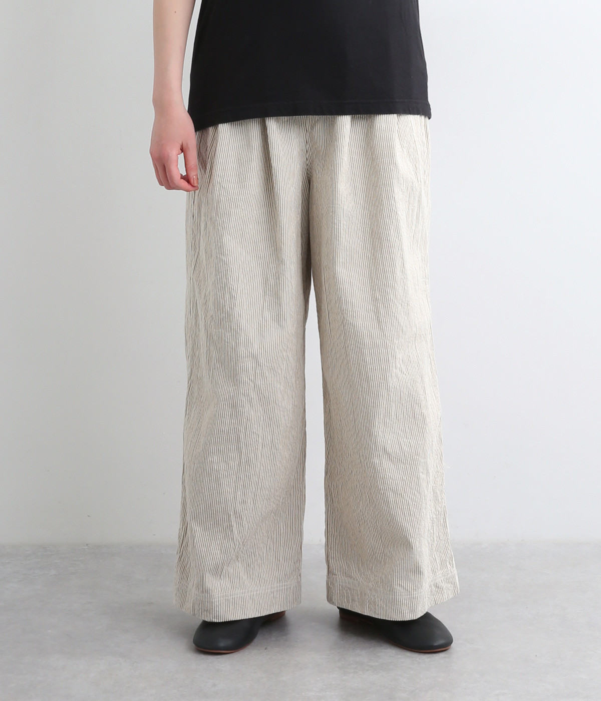 コットンヒッコリーワイドパンツ(ベージュ-ONESIZE)