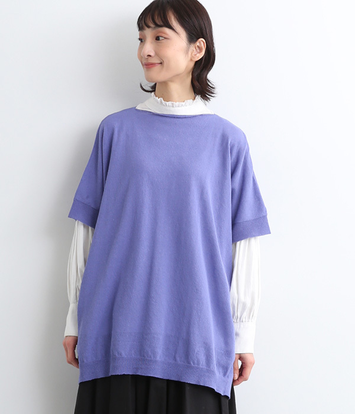 リネンコットン　ワイトプルオーバー(パープル-ONESIZE)