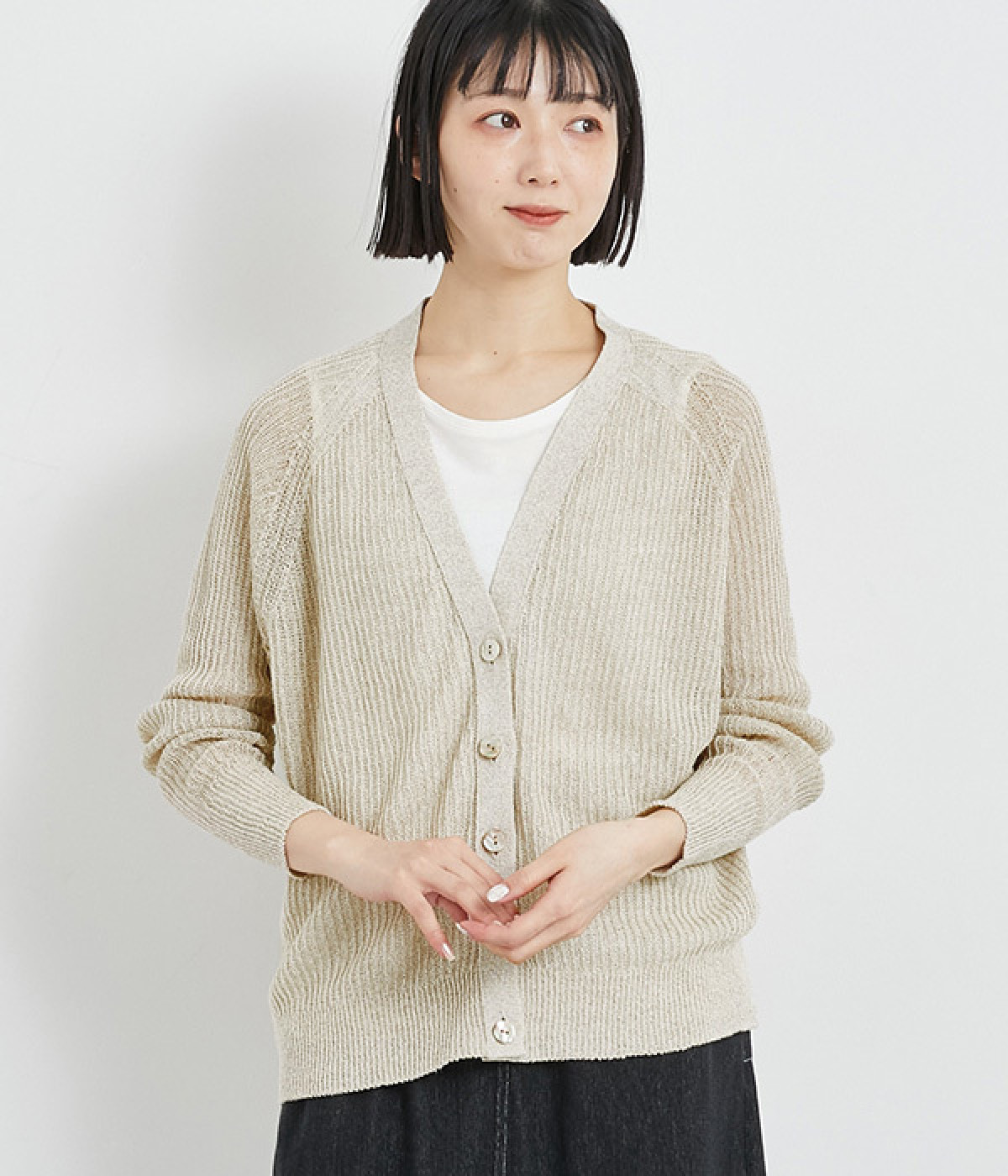 コットンリネンホールガーメントカーディガン(ナチュラル-ONESIZE)
