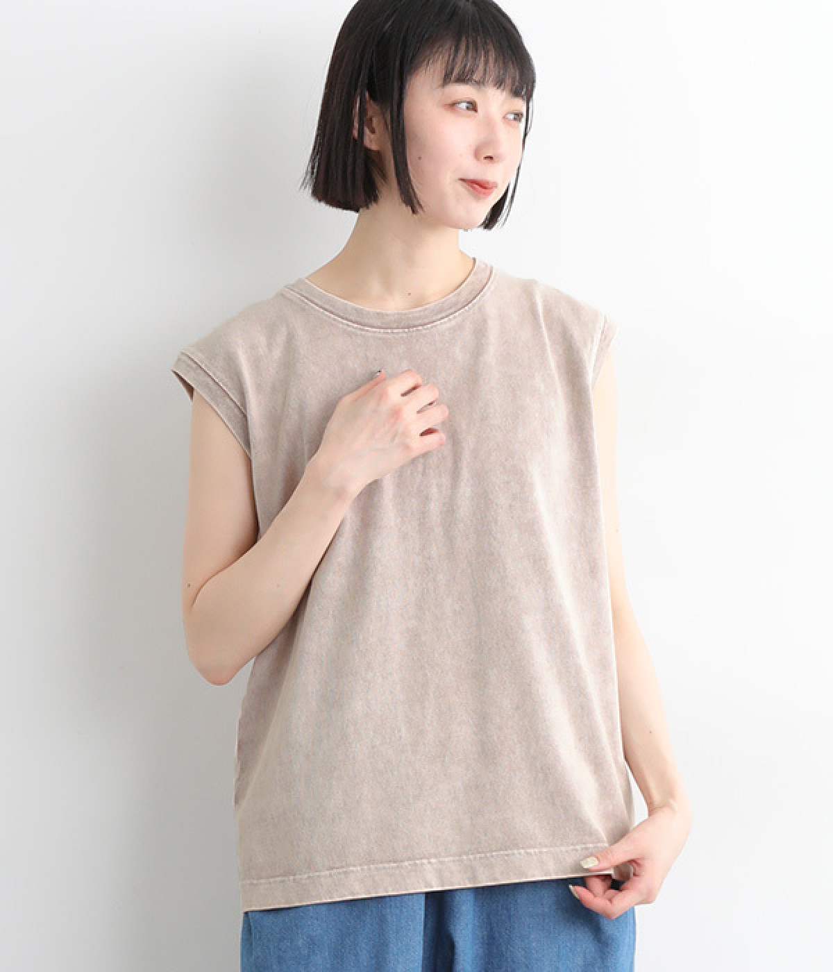 コットンスリーブレスTシャツ(ベージュ-ONESIZE)