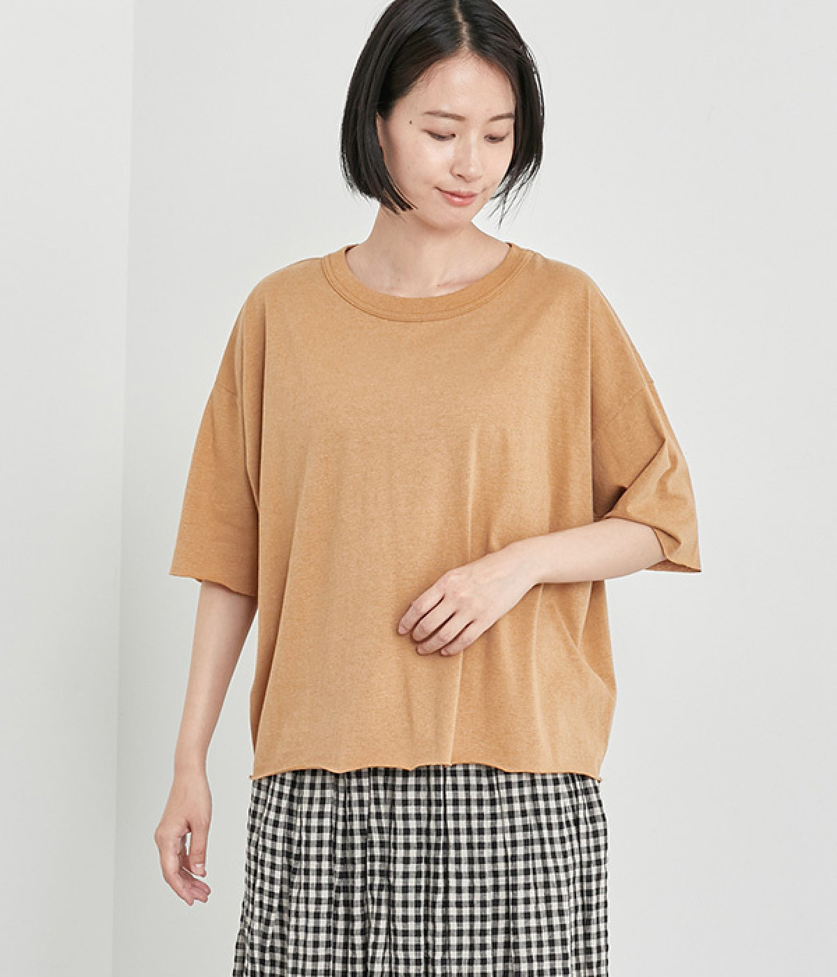 【UNDYED】コットンプルオーバー(キャメル-ONESIZE)