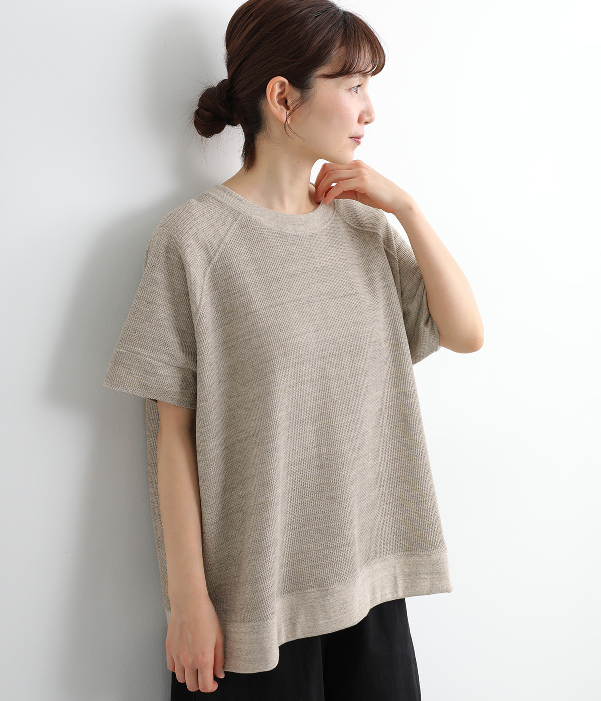 【UNDYED】コットンワッフルプルオーバー(グレー-ONESIZE)