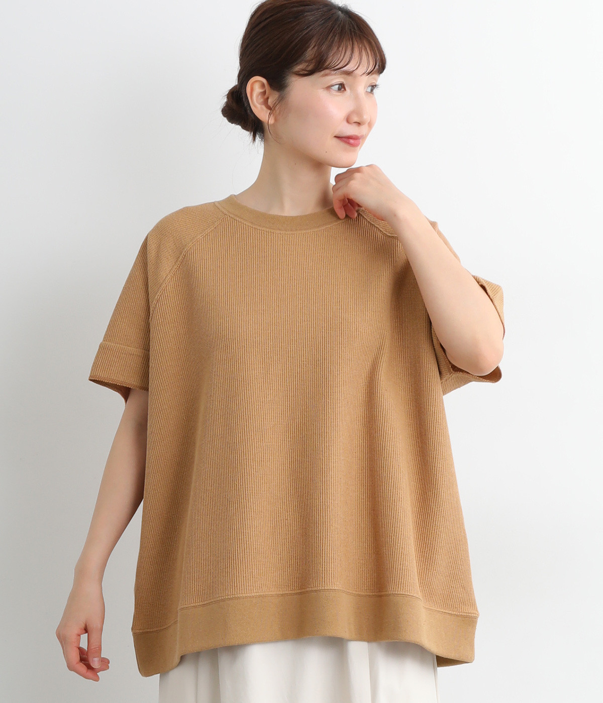 【UNDYED】コットンワッフルプルオーバー(キャメル-ONESIZE)