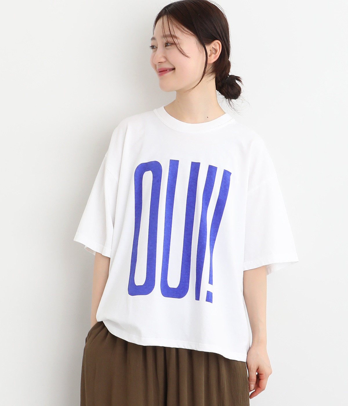 ピグメントダイ　Tシャツ　OUI！NON!(ホワイト×ブルー-ONESIZE)