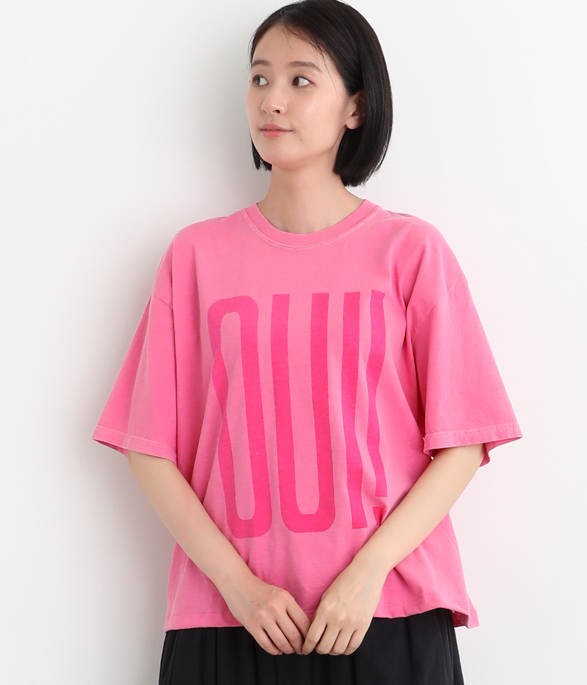 ピグメントダイ　Tシャツ　OUI！NON!(ピンク×ピンク-ONESIZE)
