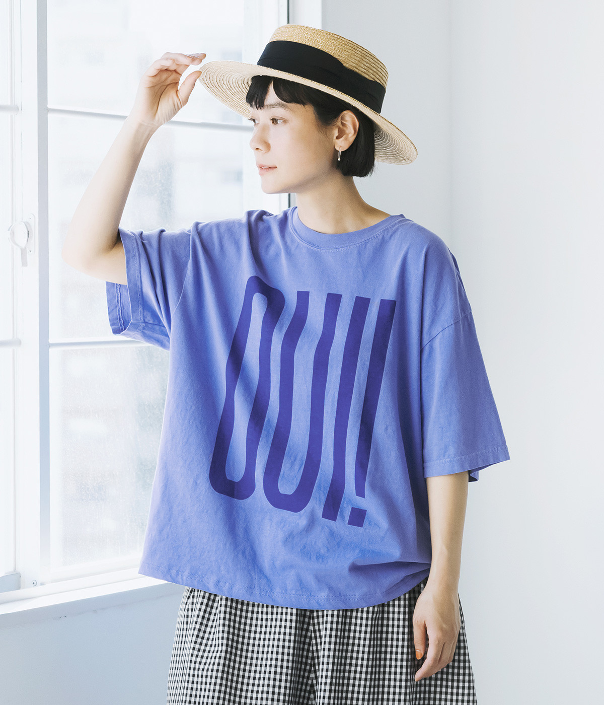 ピグメントダイ　Tシャツ　OUI！NON!(ブルー×ネイビー-ONESIZE)