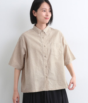 コットンリネンドット柄シャツ(ナチュラル-ONESIZE)