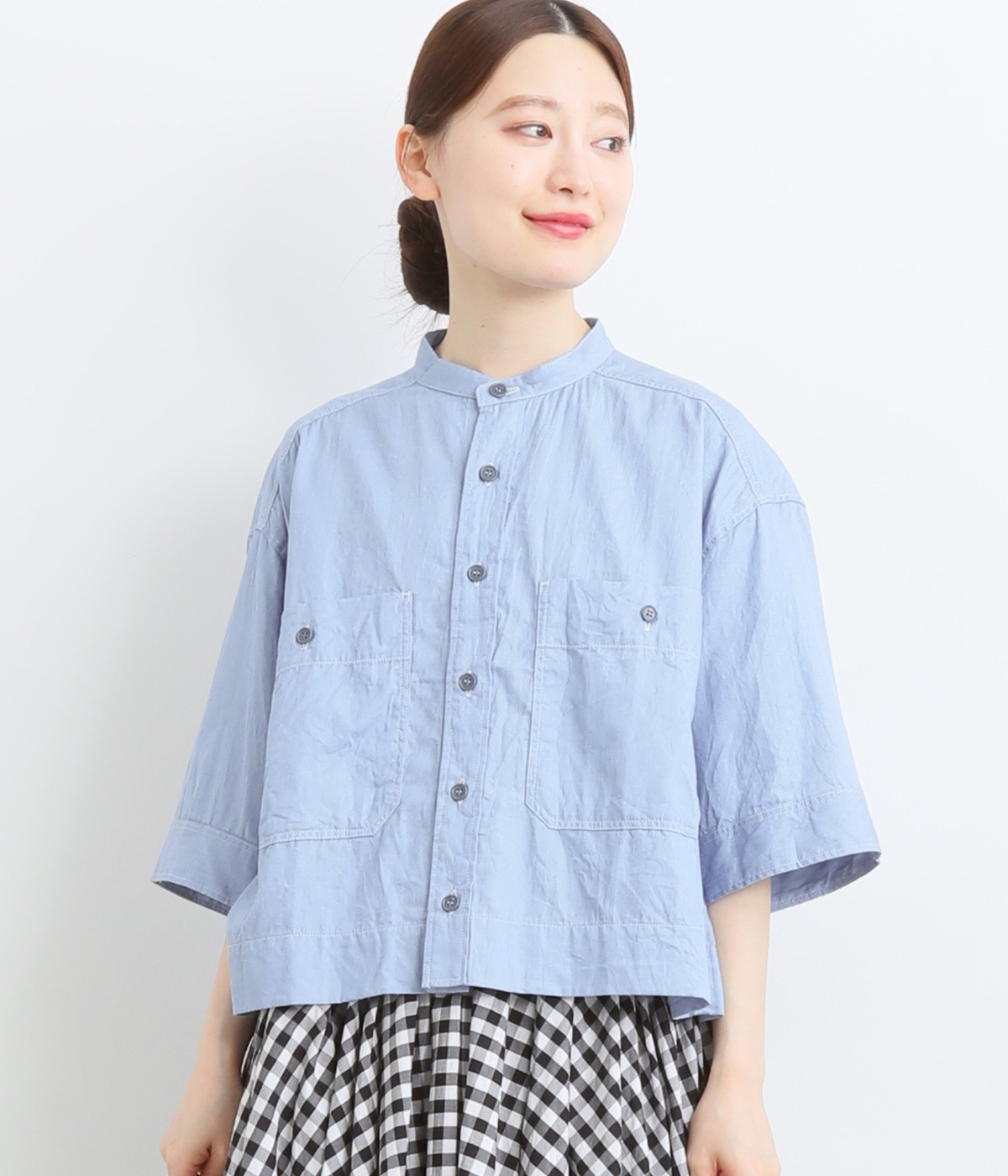 コットンリネン　インディゴシャンブレーシャツ(ブルー-ONESIZE)