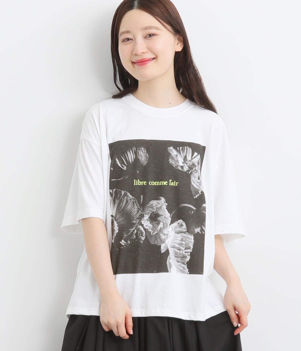 コットンTシャツ　ピグメント　flower(ホワイト-ONESIZE)