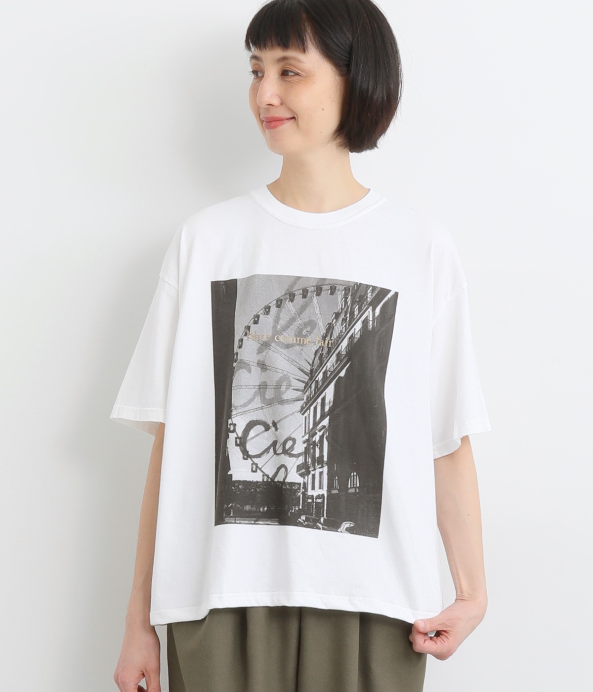 コットンTシャツ　ピグメント 観覧車(ホワイト-ONESIZE)