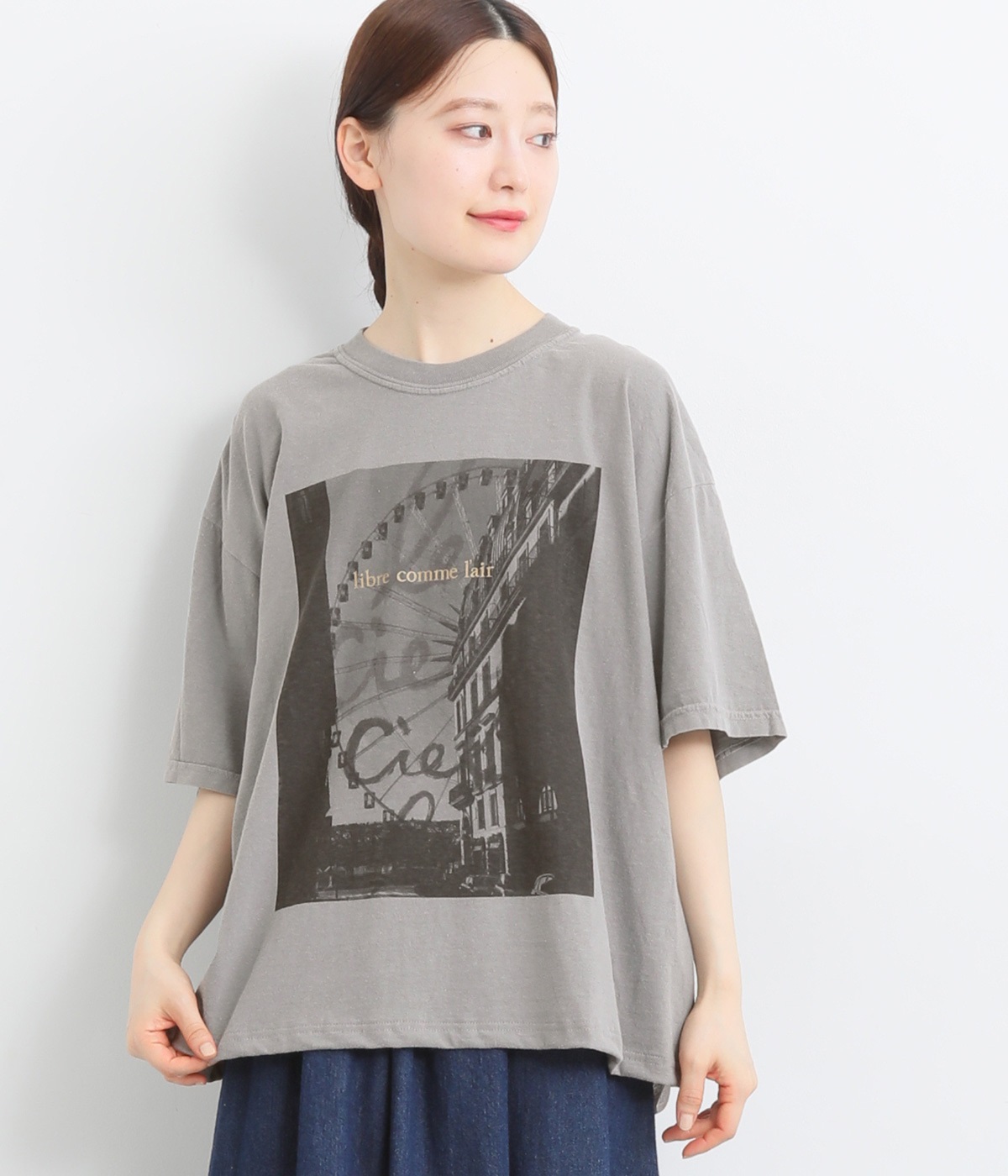コットンTシャツ　ピグメント 観覧車(グレー-ONESIZE)