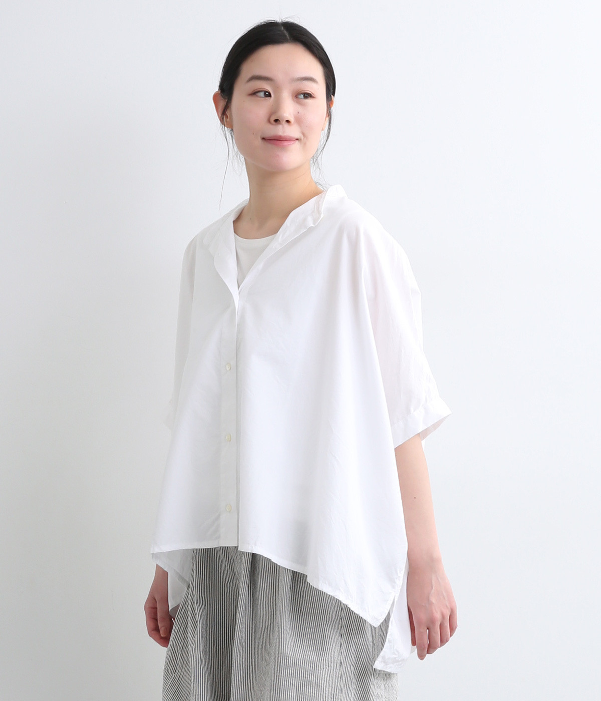 コットンブロードスタンドカラーシャツ(ホワイト-ONESIZE)