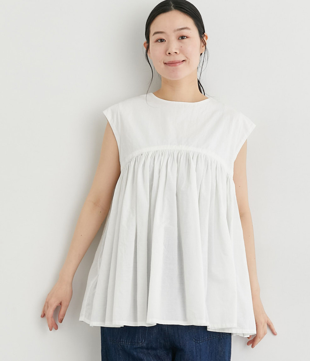 コットンリネンシャンブレー2wayプルオーバー(ホワイト-ONESIZE)