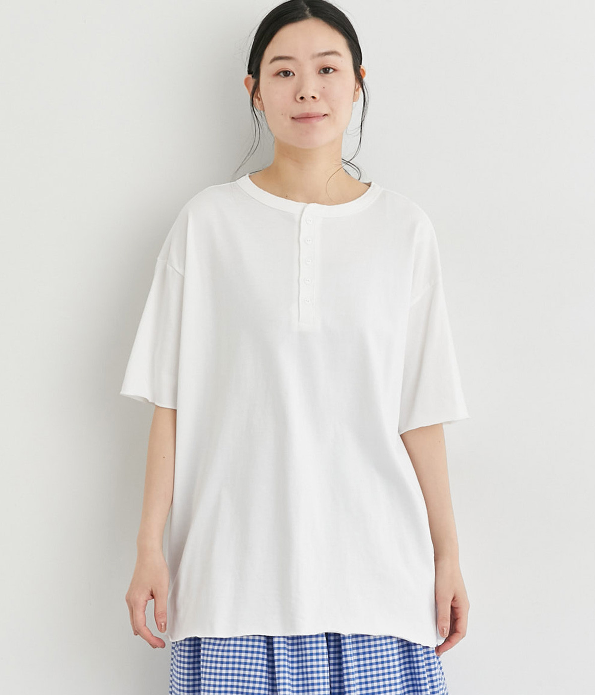 コットンヘンリーネックプルオーバー(ホワイト-ONESIZE)