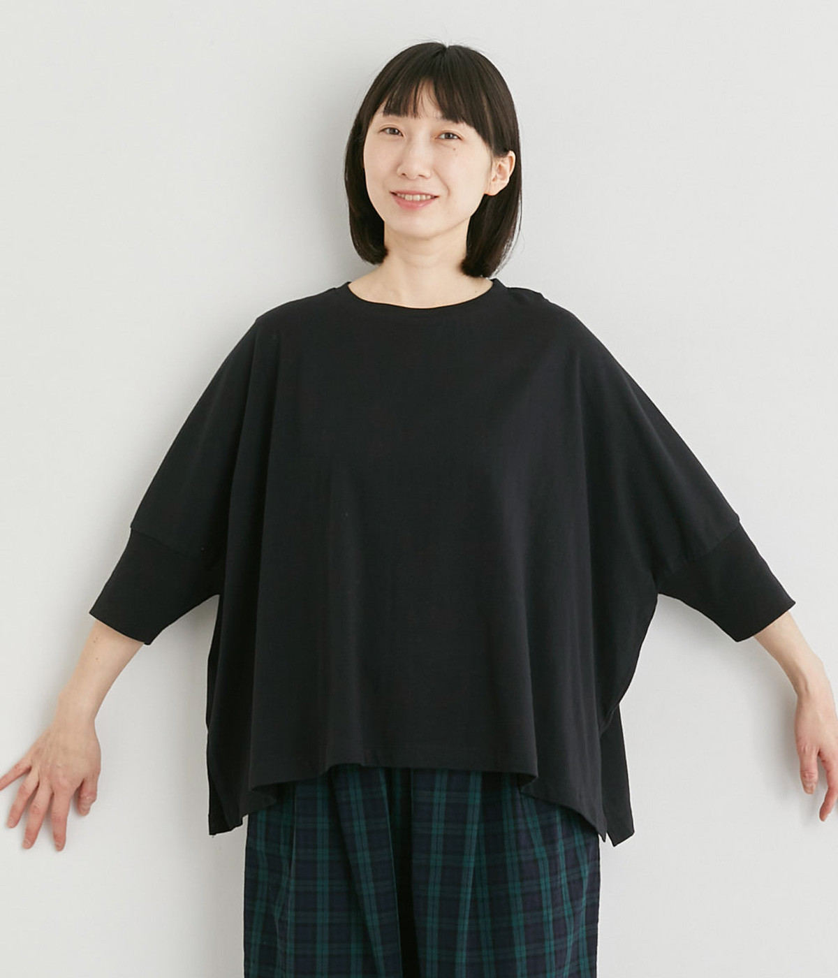 コットンワイドプルオーバー(ブラック-ONESIZE)