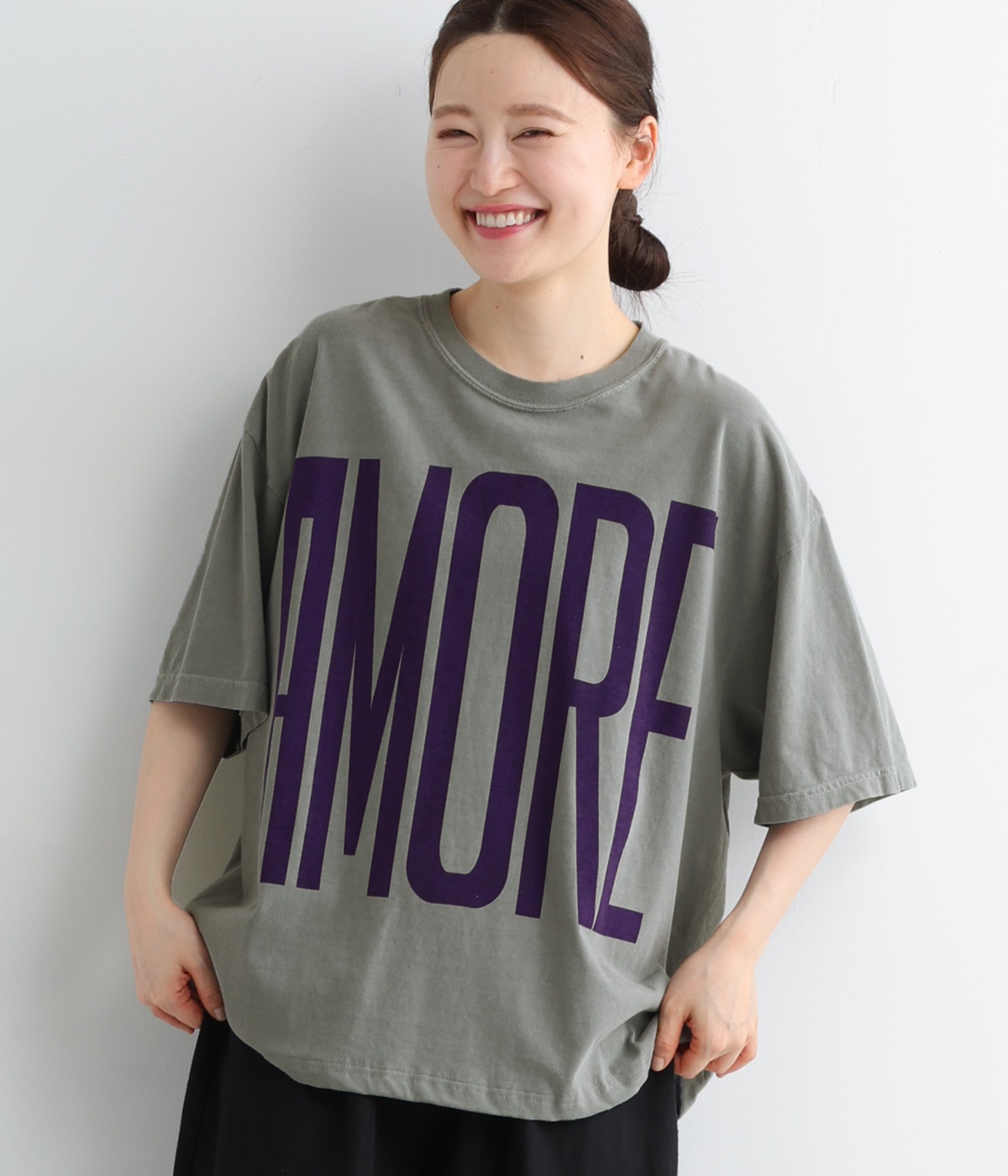 ピグメントTシャツ　AMORE(グレー-ONESIZE)