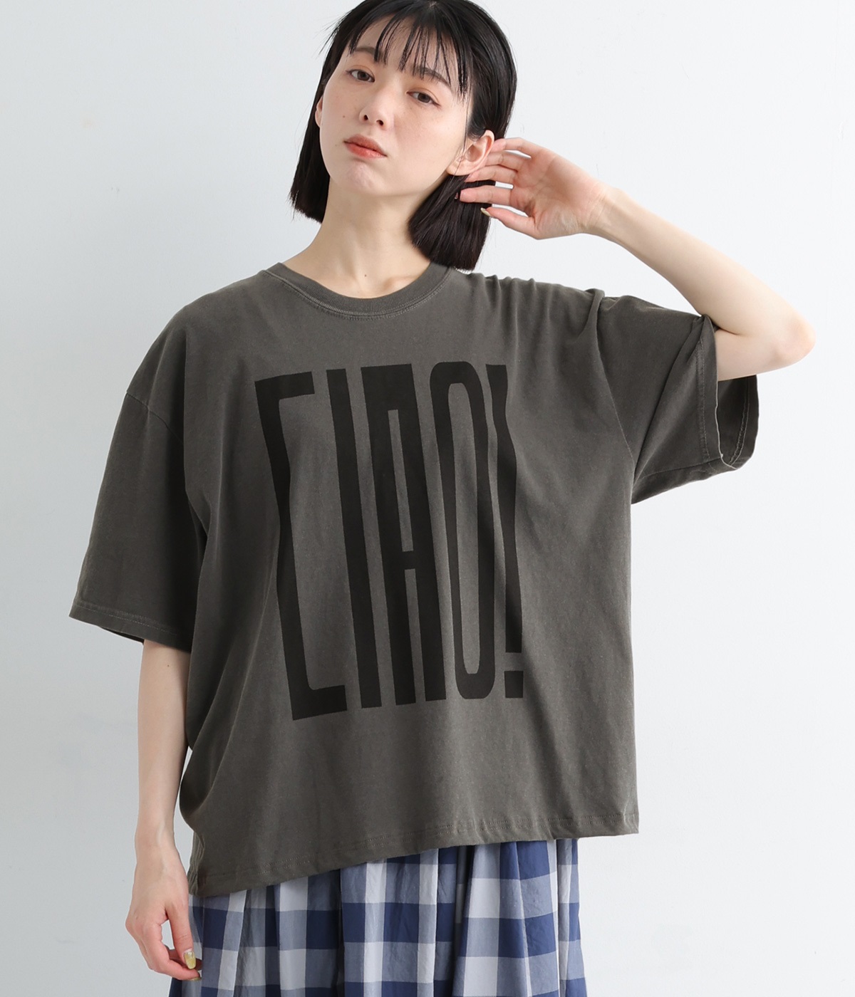 ピグメントTシャツ　CIAO!(チャコール-ONESIZE)