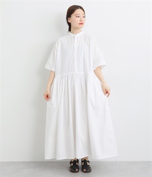 コットンブロードギャザーワンピース(ホワイト-ONESIZE)