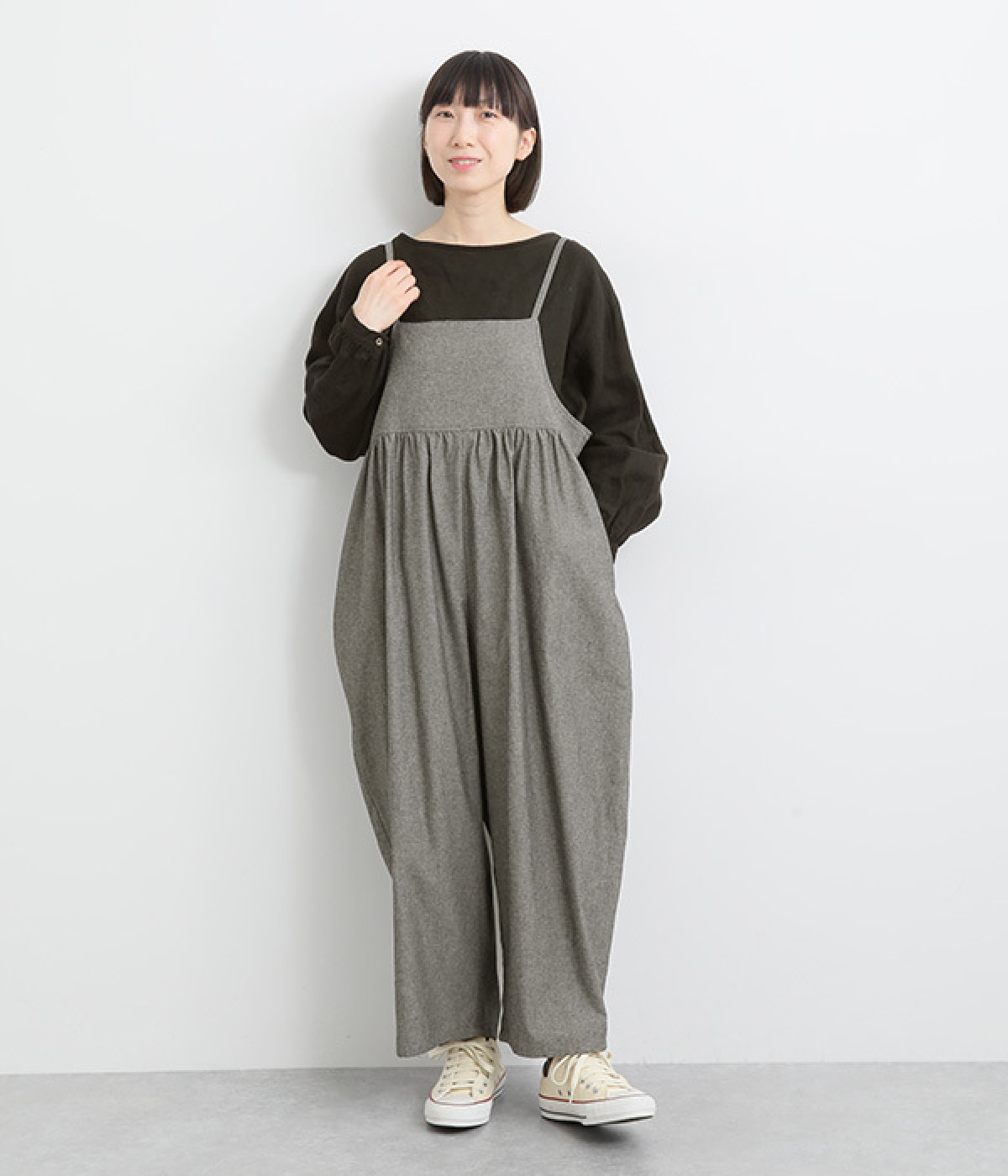 コットンシャンブレー　バックリボンサロペット(ブラック-ONESIZE)