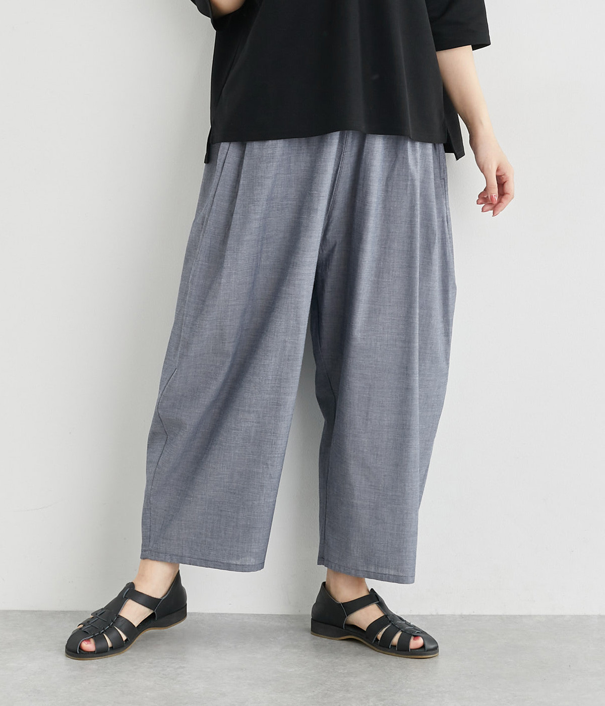 シャンブレーワイドタックパンツ(ネイビー-ONESIZE)