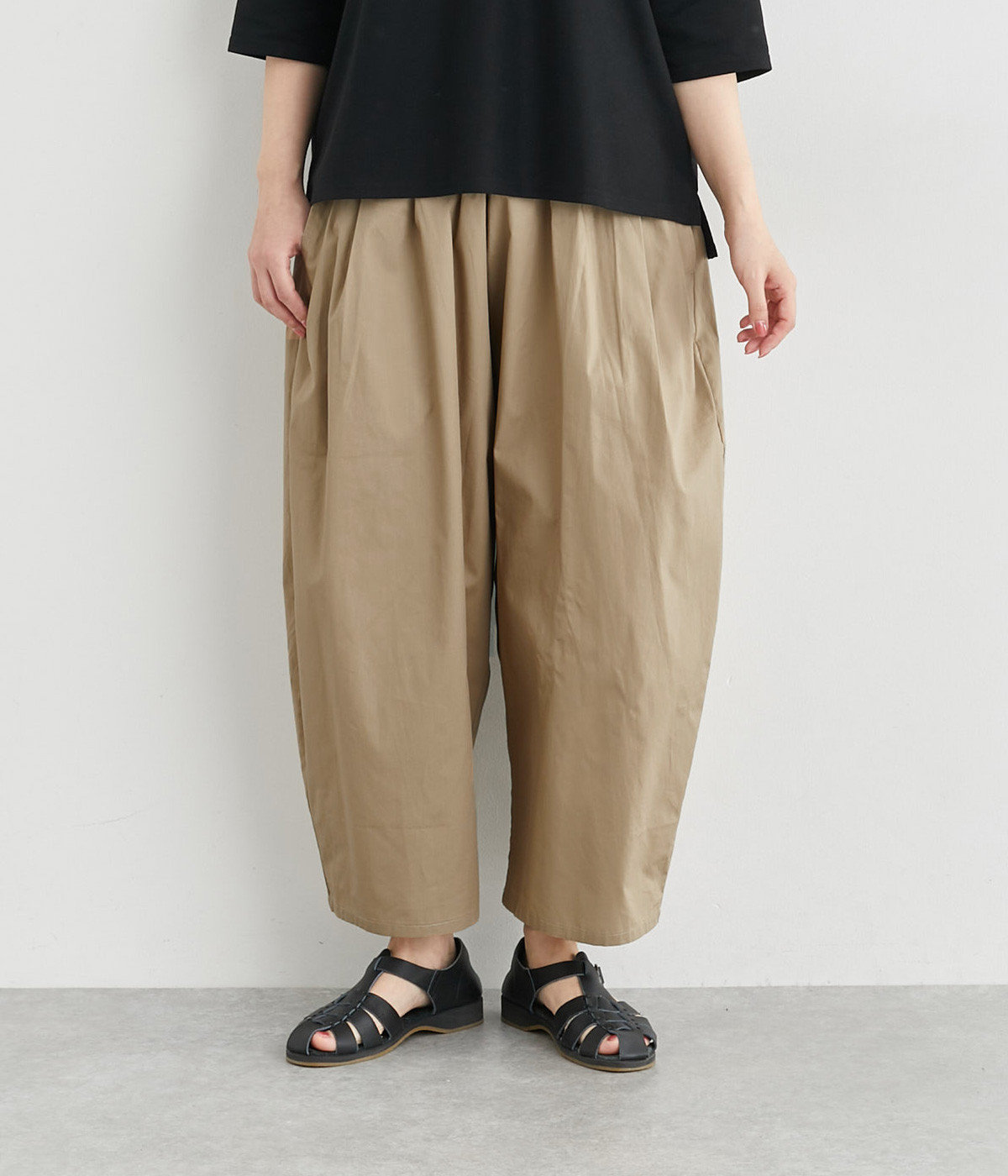 タイプライターワイドタックパンツ(ベージュ-ONESIZE)