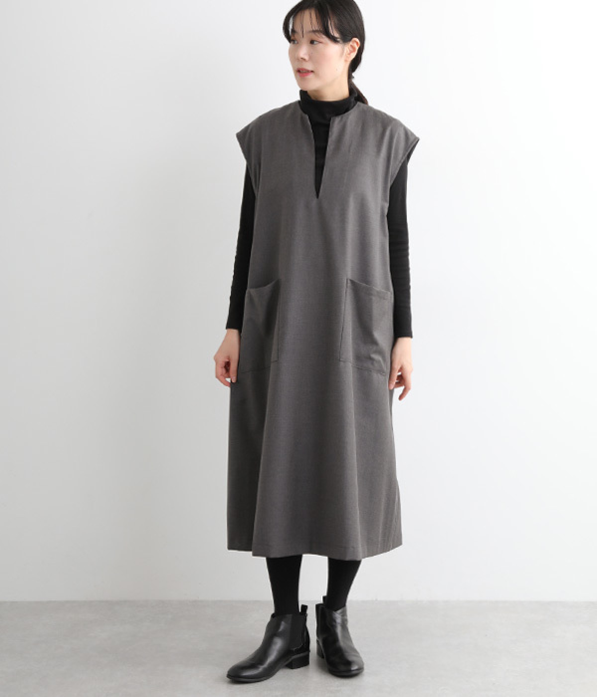 ポリエステルレーヨンツイル前スキッパージャンスカ(チャコール-ONESIZE)