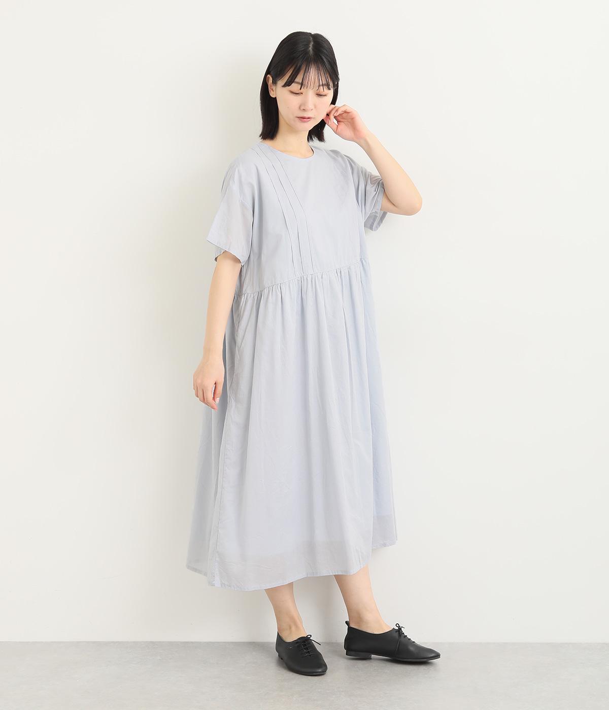 コットン天日干し風ビンテージワッシャーローン胸タック切替ワンピース(サックス-ONESIZE)