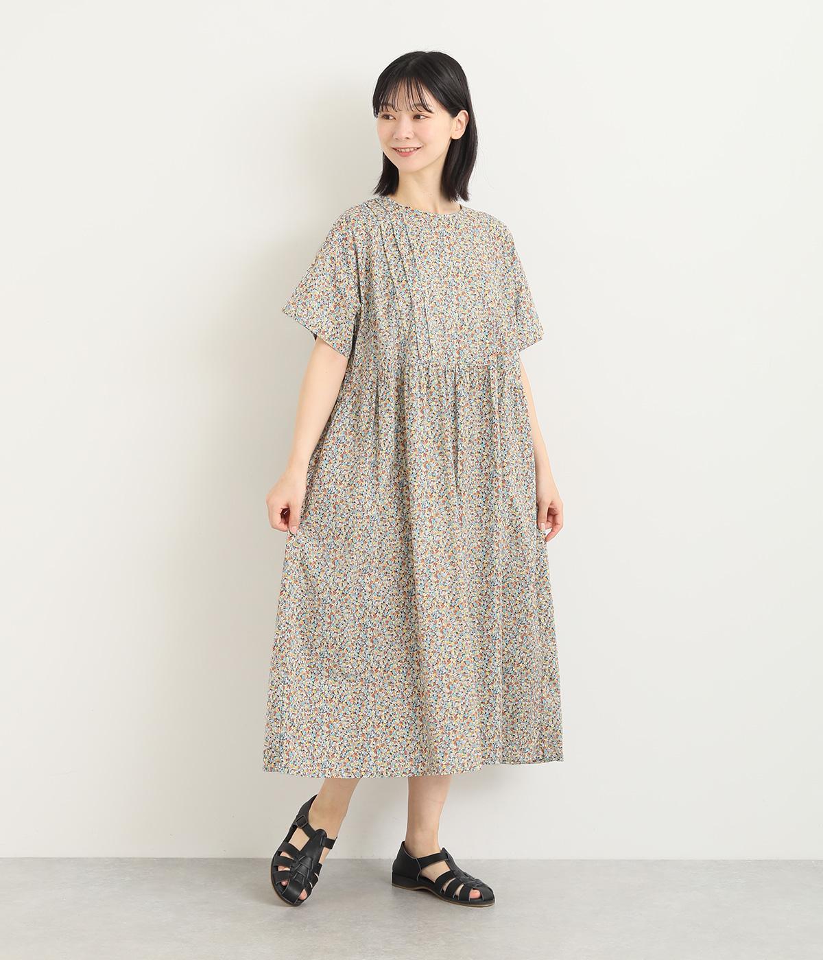オーガニックコットンローン胸タック切替ワンピース(オレンジ-ONESIZE)
