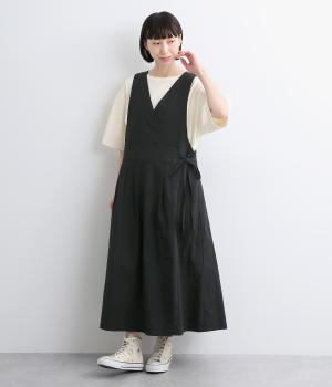 コットンカシュクールジャンパースカート(ブラック-ONESIZE)
