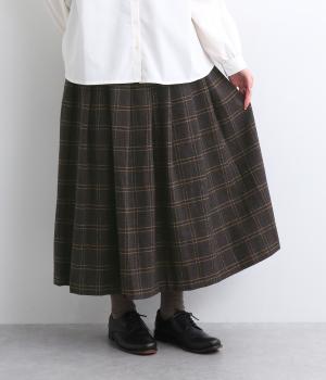 TWEDDYコットンウールライクチェックタックスカート(ブラウン×イエロー-F)