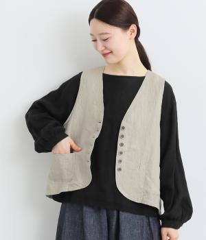 ヴィンテージリネンクロスボタン後ろ下がりベスト(サンドグレー-ONESIZE)