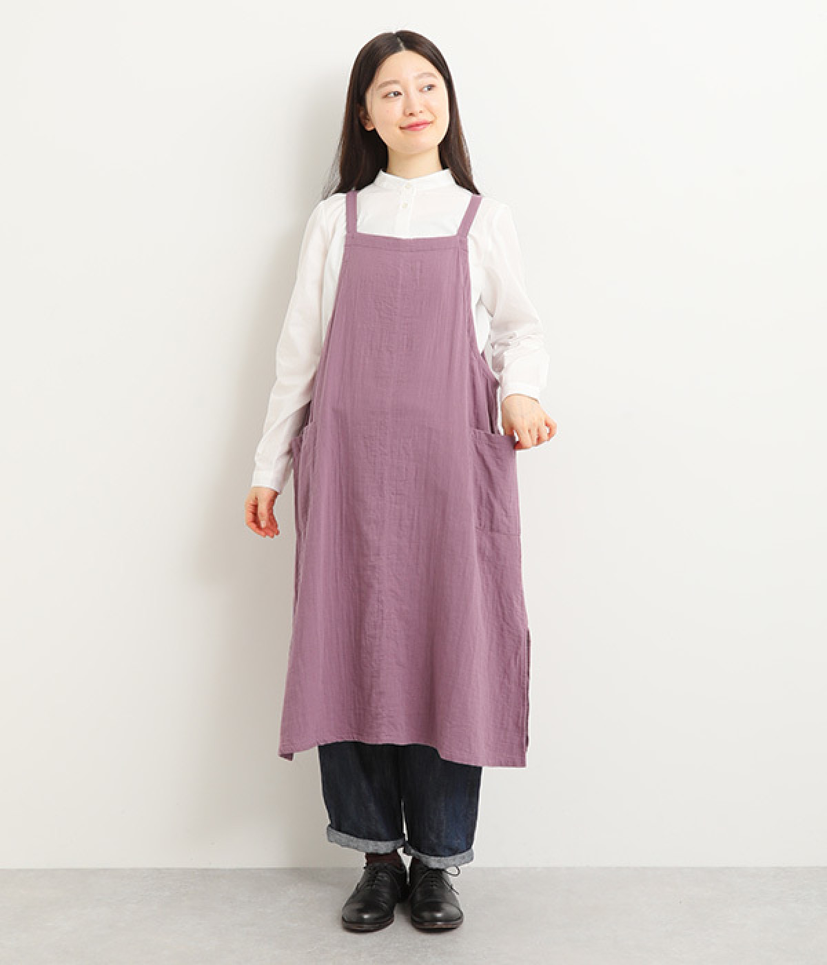ダブルガーゼ エプロンワンピース(パープル-ONESIZE)