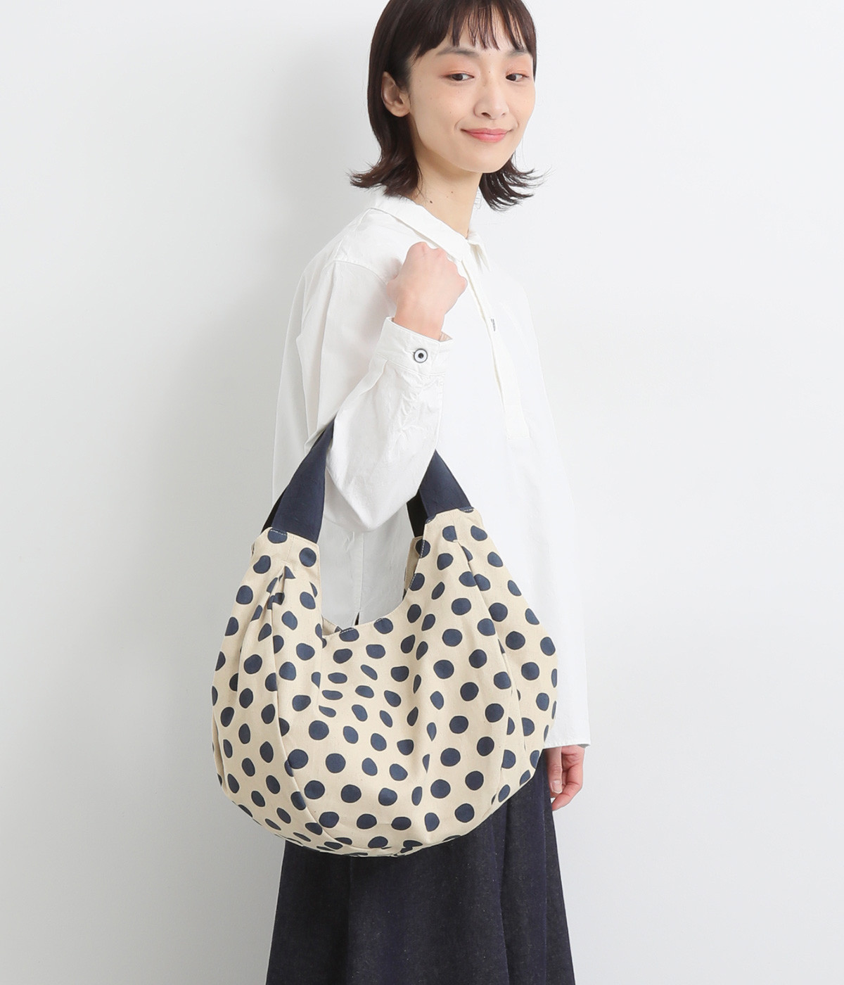 コットンリネンドット　バルーンバッグ(ナチュラル-ONESIZE)