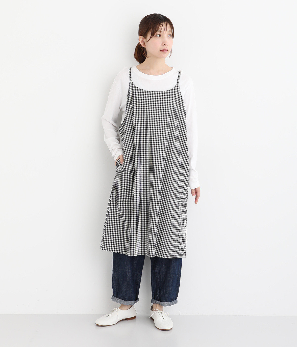 コットン　キャミソールエプロン(ギンガム-ONESIZE)