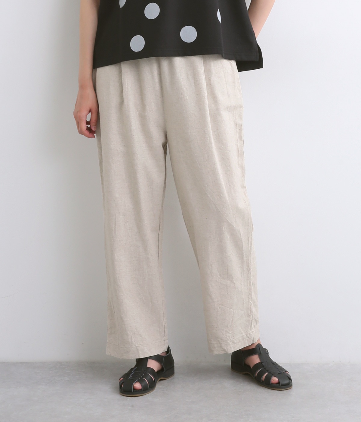 コットンリネンアムンゼンクロス タックテーパードパンツ(ナチュラル-ONESIZE)