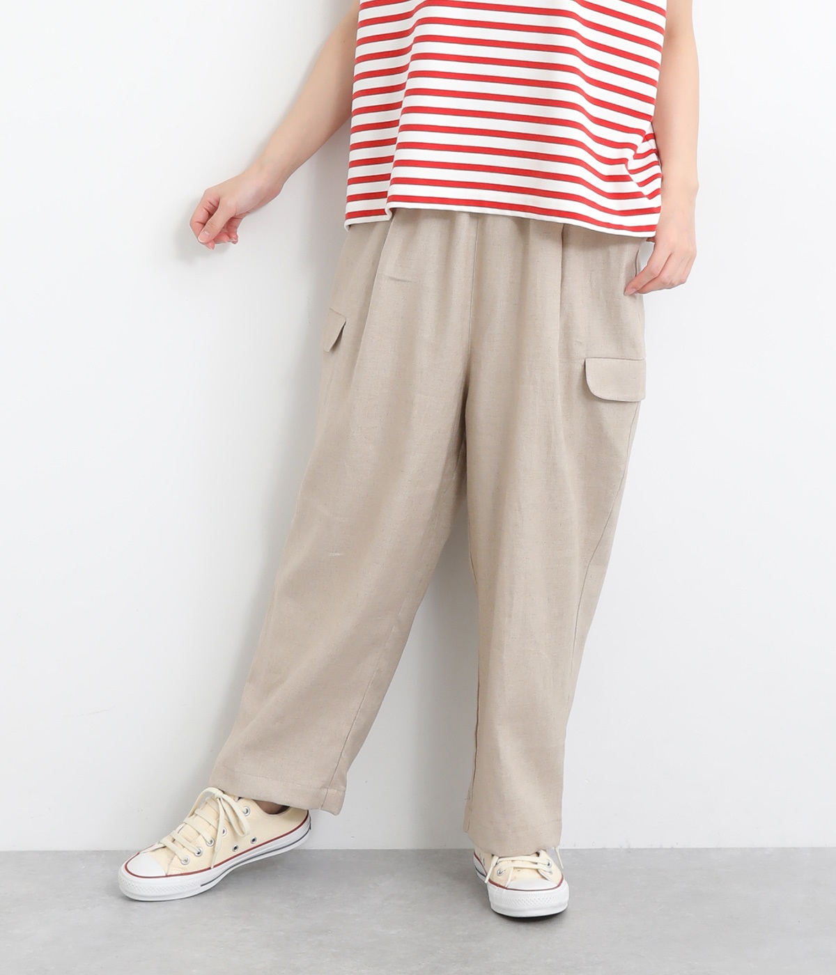 リネンレーヨン フラップポケットパンツ(ナチュラル-ONESIZE)