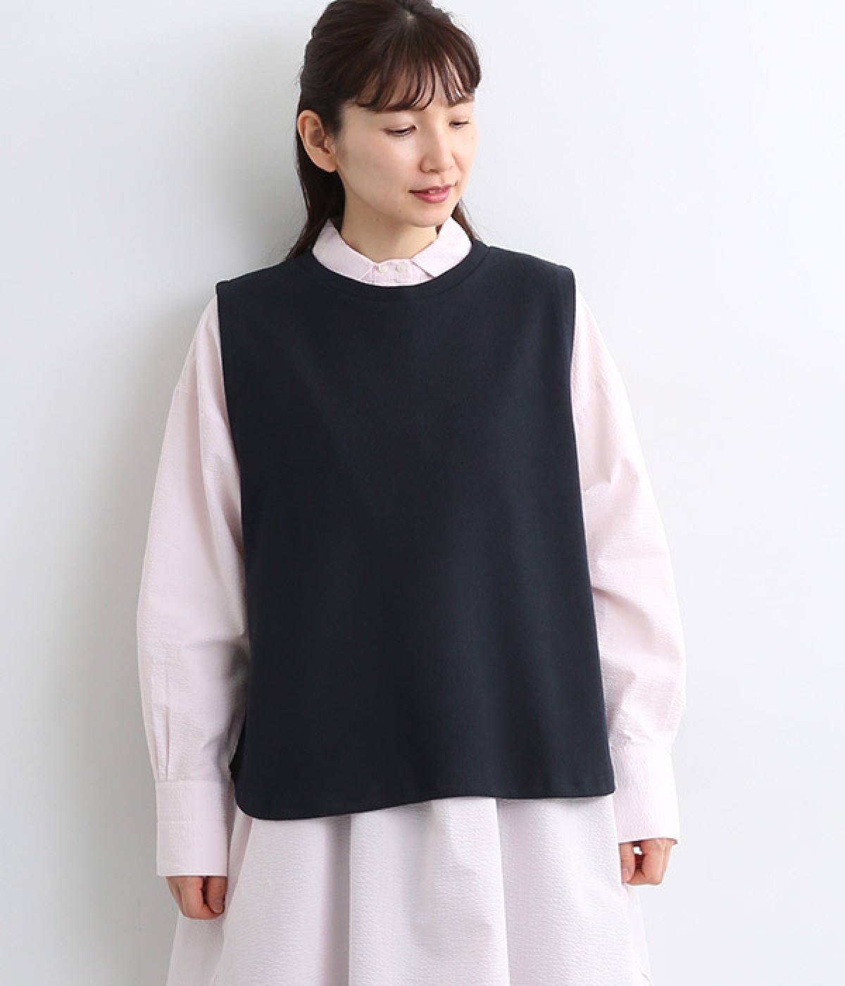 コットンダブルフェイスニット　ベスト(ネイビー-ONESIZE)