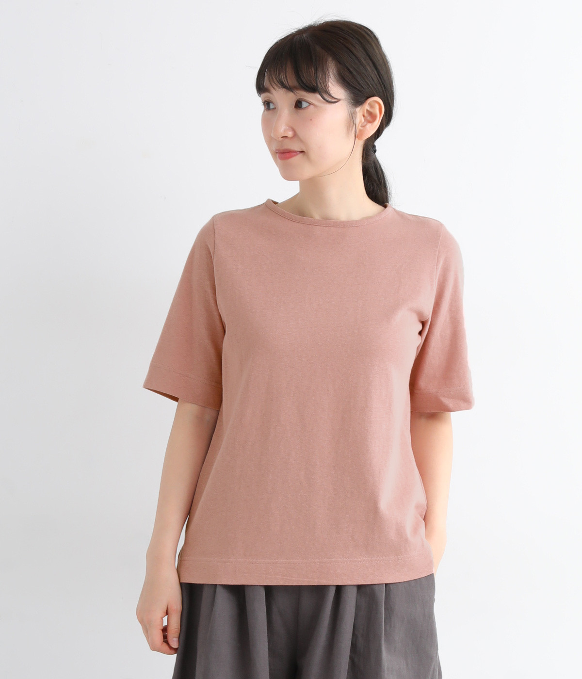 ラフィ天竺　ボートネック5分袖プルオーバー(ピンク-ONESIZE)