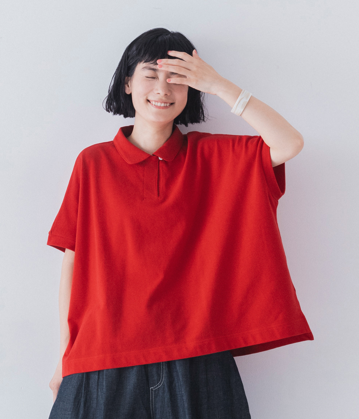 一部別注｜カノコ ワイドポロシャツ(レッド-ONESIZE)