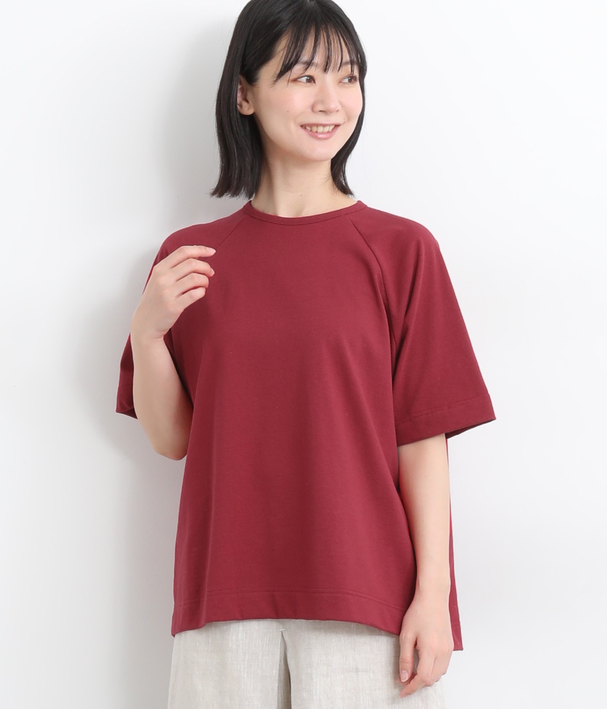 天竺 ラグランスリーブプルオーバー(レッド-ONESIZE)