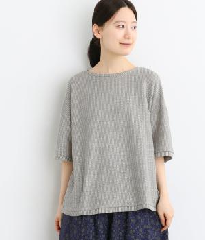 リネンコットンニット　ハーフスリーブプルオーバー(グレー-ONESIZE)