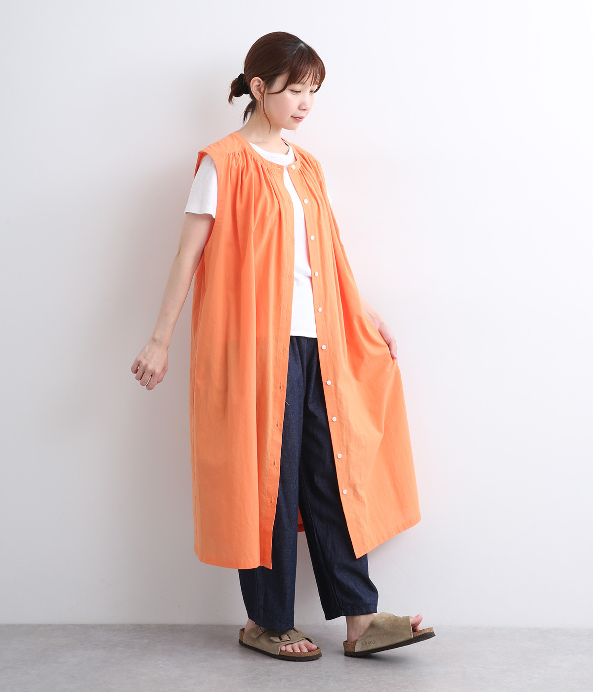 ふんわりローン　フレンチスリーブワンピース(オレンジ-ONESIZE)