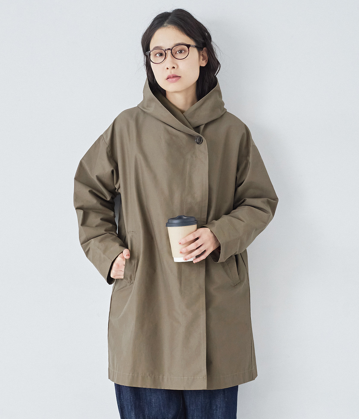 コットンナイロングログラン2wayフードコート(カーキ-ONESIZE)