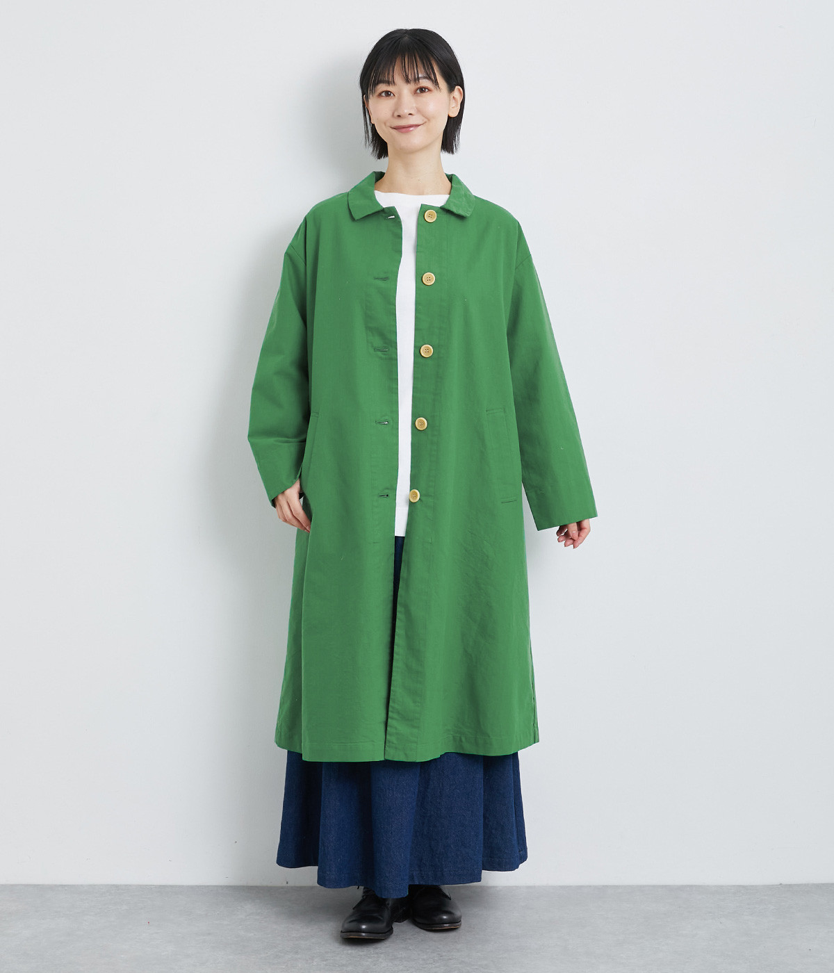 コットンオックスステンカラーコート(グリーン-ONESIZE)