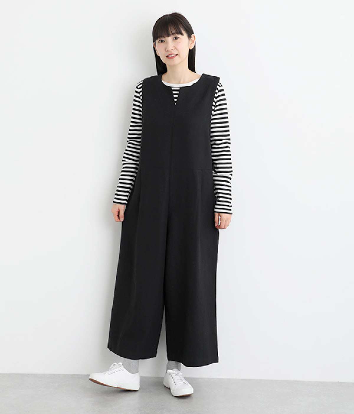 コットンリネンヘリンボーンサロペット(ブラック-ONESIZE)