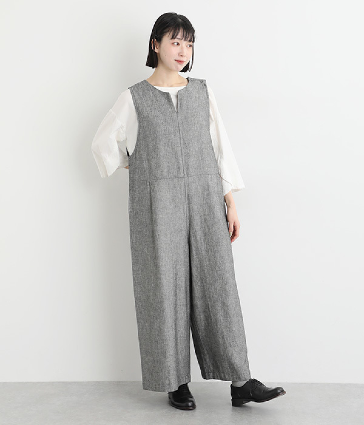 コットンリネンヘリンボーンサロペット(ヘリンボン-ONESIZE)