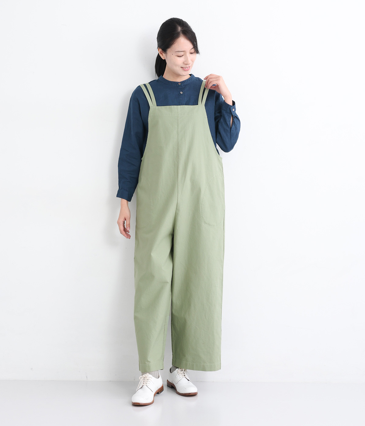 コットンオックス無地サロペット(ライトグリーン-ONESIZE)
